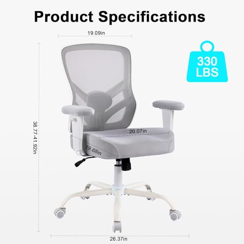 Image of YFO Ergonomic Office Chair, Mesh Computer Desk Chair with Adjustable Back Lumbar Support and Armrests, Comfy Executive Rolling Swivel Task Chair for Home Office, Grey