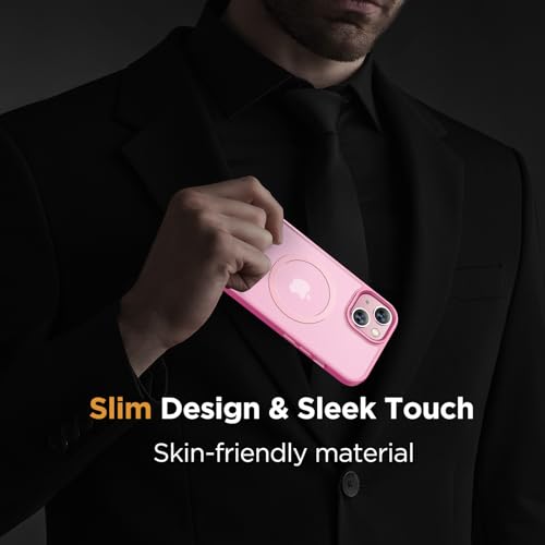 Image of Miracase Magnetic for iPhone 15 Plus Case 6.7 inch (Compatible with MagSafe)(with 2X Screen Protectors) Military-Grade Protection, Anti-Fingerprint Translucent Matte Phone Cover, Mes Pink