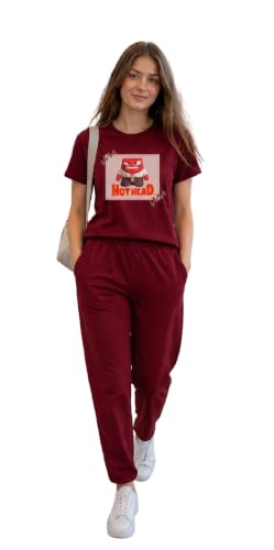 Image of ELVIA Women's Pure Cotton Top and Pyjama Co-Ord Set | Hot Head Graphic Printed Night Suit | Regular Fit Half Sleeve Round Neck T-Shirt with Pajama Loungewear Sleepwear Set for Women