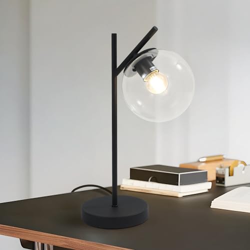 Image of Mid Century Table Lamp Vintage Bedroom Desk Lamp Black Nightstand Lamp Contemporary Clear Glass Globe Bedside Lamp for Office Study Room
