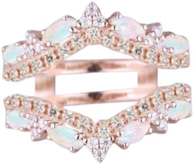 J.C 2.00 Ctw Marquise Cut Created Fire Opal Wrap Ring Guard Enhancer Sterling Silver Engagement Anniversary Ring 14k Rose Gold Plated