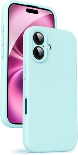 Image of mobistyle Designed for iPhone 16 Plus | Soft Silicone Liquid Protective | Microfiber Lining Phone Back Cover Case for iPhone 16 Plus (Aqua)