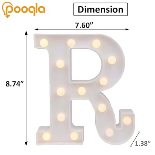 Image of Pooqla LED Marquee Letter Lights, Warm White and Cool White Decorative Lighted Letters, Light Up Alphabet Letters for Boys Girls, Party, Wedding, Bar, Night Light, Birthday Decoration, Letter R
