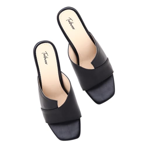 Image of Todhwear Double Cut Heeled Sandals Square Toe Sandals Slip On Block heel | Stylish & Comfortable Open Toe Dress Shoes |