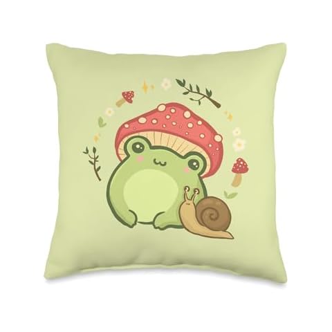 Cottagecore Aesthetic Frog Snail Cute Vintage Throw Pillow Cover
