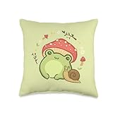 Cottagecore Aesthetic Frog Snail Cute Vintage Throw Pillow