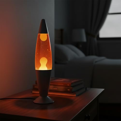 Image of KARP 16 Inch (Rocket Shap) Lava Lamp | Metal Base & Glass Body | Orange Water with Yellow Lava | SES R39 E14 25W Bulb Included | 220-240V 50Hz | Mains Plug with Inline ON /Off | Stylish Decor & Gift