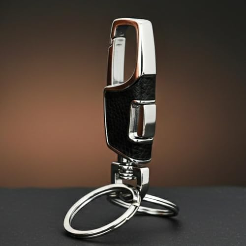 Image of THE MEN THING - Stylish Multicolor Stainless Steel Keychain for Men & Boys (Titan Grip Leather - Black)