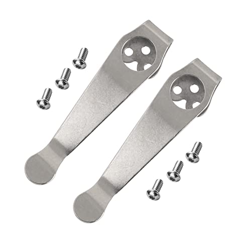2 Pack Titanium Deep Carry Pocket Clip for Spyderco Para 3, Paramilitary 2 and More Models Knives, Premium Custom-made Pocket Clip with 6 Pieces Screws, Stone Wash