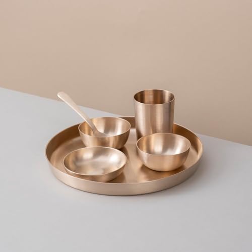 Image of Indian Dining Collection Bronze Dinner Set for Traditional Meals | Handcrafted Kansa Thali Set with Bowls, Glass (Matte Finish | 40-Matte Finish | 40-Piece (Serves 6) Piece (Serves 6))