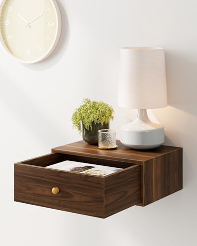 Aienvey Floating Nightstand, Floating Shelf with Drawer, Wall Mounted Nightstand, Floating Bedside Table (Brown Walnut)