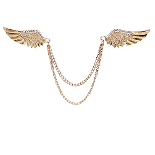 Image of WCRAZYE Shiny Rhinestone Metal Feather Lapel Pin Angel Wings Tassel Chain Brooch Collar Pins for Women Girls Men's Animal Eagle Pin Suit Sweater Shawl Coat Breastpin Accessories