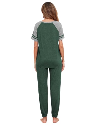 Image of Ekouaer Lounge Sets for Women Two Piece Pajama Set Short Sleeve Crewneck Jogger Outfits and Sweatpants Tracksuit