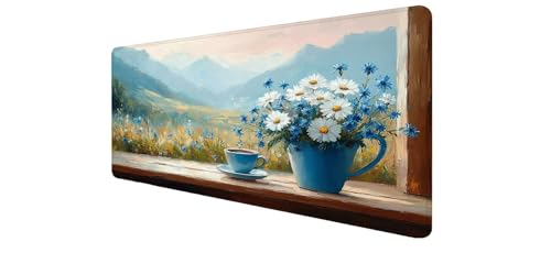 Desk mat motif fleur grand format pour organiser un bureau de télétravail apaisant