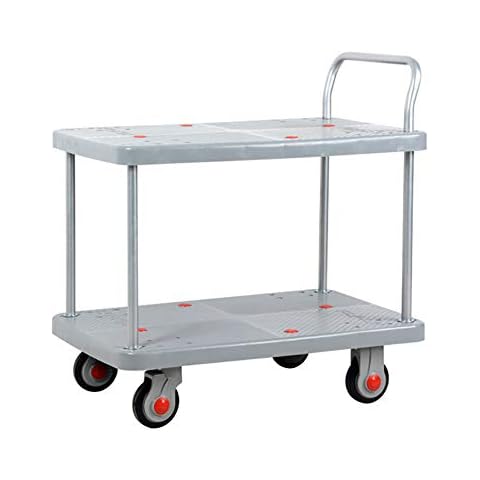 Plastic Double-Layer Cart, Warehouse Truck Tool Cart, Trolley, Load Bearing150 Kg, Corrosion-Resistant, Long Service Life, Silent Rubber Wheel Cover