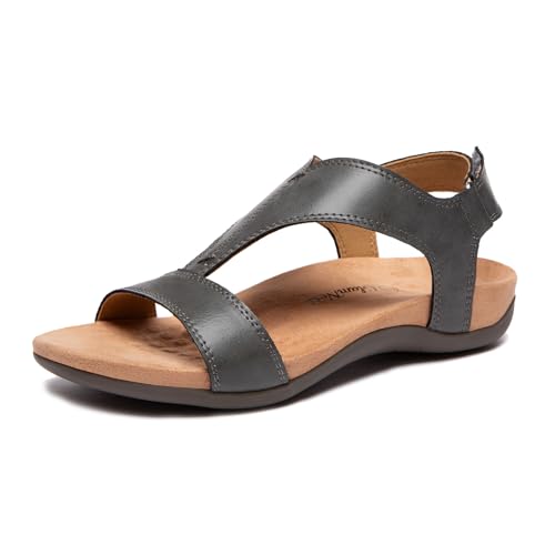 Image of Women's Orthopedic Sandals Open Toe T-Strap Orthopedic Flat Sandals Arch Support and Adjustable Straps Orthotic Sandal Walking Comfort Summer Shoes