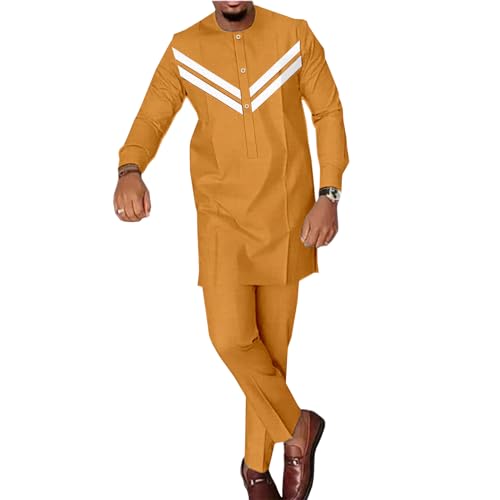 African Suit for Men Fashion Dashiki Casual Outfits Tribal Attire Long Sleeve Shirt Pants 2 Piece Sets Clothing