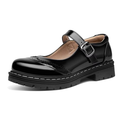 GRACE STEP Women Gothic Mary Jane Oxford Shoes Black Patent