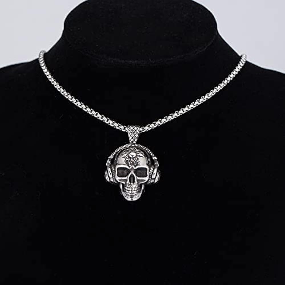 Amazon | ネックレス メンズ ステンレス シルバー 音楽聞く 髑髏