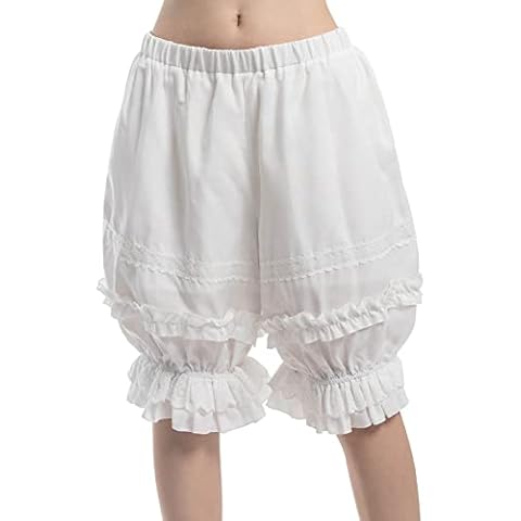 Nuoqi Pantaloons Women Lolita Bloomer Victorian Steampunk Bloomers Shorts, A-white, Small Cover