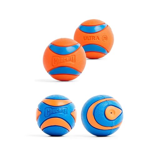 Chuckit! Ultra Ball Dog Toy - Medium Bouncy Fetch Balls for Dogs 20-60 lbs - Made from Durable Rubber - Floating Water Pet Toys - Size Medium - 2.5-inch Diameter - Pack of 4