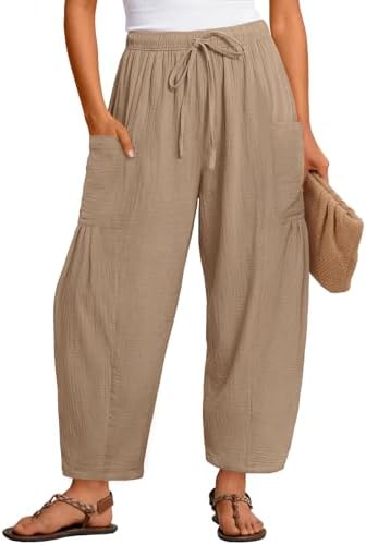 MEROKEETY Women's Linen Wide Leg Pants Summer 2026 Casual Loose B...