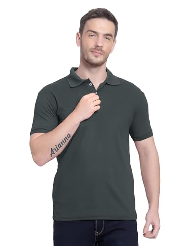 Image of Men's Poly Cotton-Matty Tshirt with Regular Fit Solid Pattern Half Sleeve Standard Length and Button Down Closure|Men's T-Shirts