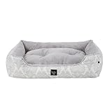 Nicole Miller New York PET Mod Damask Plushy Bolster Pet Bed, Cozy & Calming, Non-Slip Bottom, Machine Washable Cover, Grey, Large 35