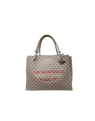 Emporio Armani Handtasche Milano Logo Monogram 25,5 x 20 x 13 cm, Ecru/Braun/Rot