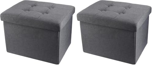 Image of ALASDO Storage Ottoman Footrest Stool Small Ottoman with Storage Foldable Ottomans Foot Rest Footstool Bench for Living Room 17x13x13inches Grey (Pack of 2)