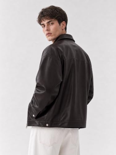 Image of EF **Elite Fame OBSIDIAN Premium Faux Leather Jacket for Men | Oversized Boxy Fit, Shirt Collar, Full Sleeve, Front Zipper Closure, Stylish Casual Winter Streetwear Jacket.