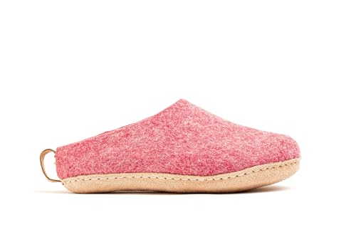 Woolly's Indoor Open Heel Slippers With Leather Sole (Cherry Pink) - 39 | Premium New Zeland Wool | Handcrafted with Italian Design | Soft, Breathable & Ordor Free