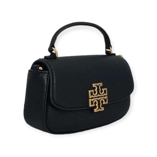 Tory Burch Britten Mini bolsa transversal de couro com alça superior, Preto