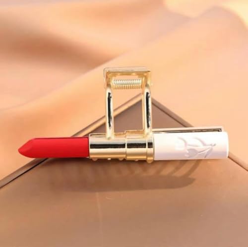 Image of Diversa Rhinestone Golden Claw Clip, Embellished Korean Clutcher, Non- Slip Metal Claw Clip for Girls, Fancy Clutcher for Women, Pack of 1 (Lipstick)