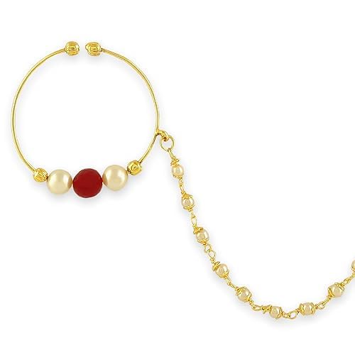 DESIGNER RED BRIDAL WEDDING NOSE RING INDIAN STYLE NATH WITH PEARL LINE (B0D1CC2TFM) Amazon Price History, Amazon Price Tracker