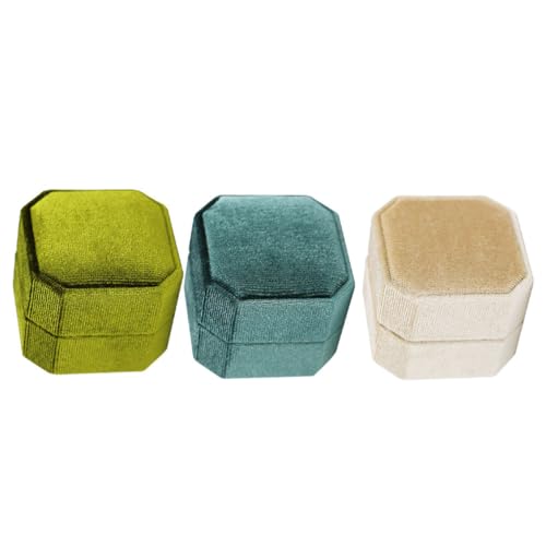 OUNONA Scatola per Anello di Fidanzamento in Velluto a Coste 3 Pezzi Scatole Portafedi da Cerimonia in Verde Salvia e Beige Organizer Compatto per Gioielli da Uomo e Donna Custodia