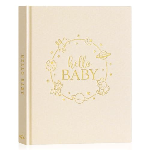 Lanpn Album Diario Nascita Bambino Bambina, Libro Nascita Bimbo Bimba, Album Foto Fotografico Neonato Bambini per Incollare Foto e Scritte, Baby Book Regalo per Primo Anno a 5 Anni, Inglese, Beige