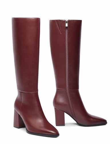 Knee High Boots for Women Pointed Toe Riding Fashion Womens Boots Chunky Block Heel Casual Leather Tall Boots for Women3