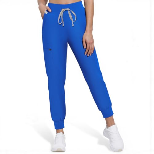 Anwrtuk Medische scrubbroek voor dames, medische werkbroek met slanke middenhoge pasvorm, praktische zakken en vochtafvoerende stof, koningsblauw, L