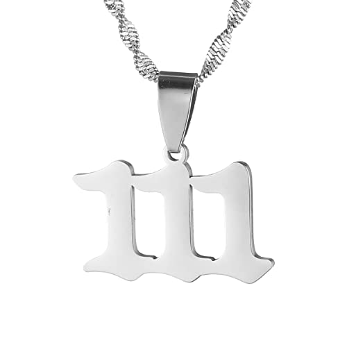 Yongkan Stainless Steel Angel Number Lucky Numbers Necklaces 111 222 333 444 555 777 888 999 666 000 Pendant Necklace Charms Jewelry (silver 1)