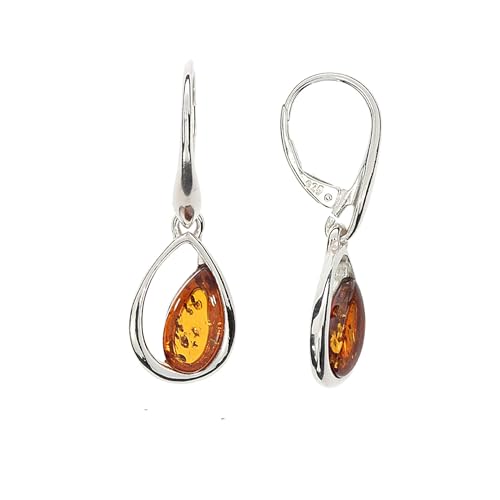 Boucles d'oreilles en ambre baltique et argent 925 rhodié femme