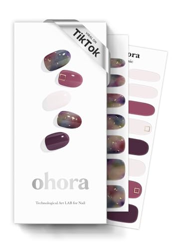 Image of ohora Semi Cured Gel Nail Strips (N Tie-dye) - Purple, Ombre, Works with Any UV /LED Lamps, Salon-Quality, Long Lasting, Easy to Apply & Remove - Includes 2 Prep Pads, Nail File & Wooden Stick