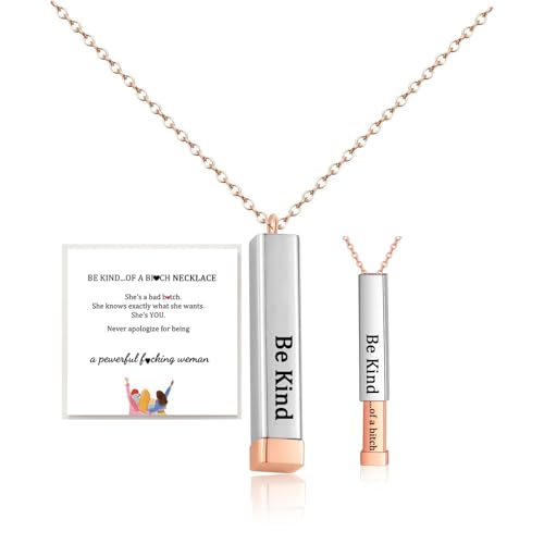 DIOWUS Be Kind Of A B Necklaces For Women To Best Friends Sorority Sisters Inspirational Square Tubes Pendant With Hidden Message Stainless Steel Band Friendship Gift Jewelry (sliverA)