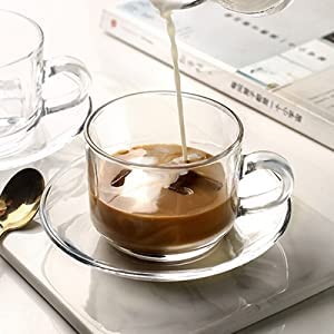 Image of KELVEE Crystal Roma Glass Green Tea and Coffee Cup with Saucer, 180 ml - Cups-6 & Saucers-6 Pack of -12