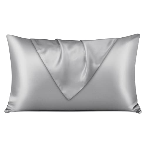 LULUSILK 19 Momme 100% Seide Kissenbezug Haar- und Hautpflege Kissenhülle knitterarm 1 Stück 40x80cm Silbergrau