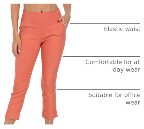 Image of HDE Pull On Capri Pant for Women w /Pockets Elastic Waist Cropped Work Pant