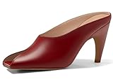 Coutgo Womens Kitten Heels Slide Sandals Open Peep Toe Heeled Mules Slip On Summer Dress Shoes,Red,size 8.5