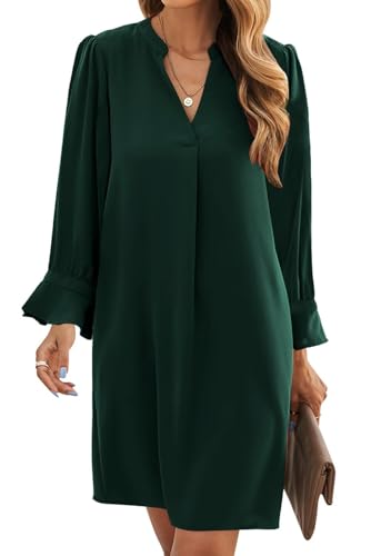Image of Wkior Womens Fall Ruffle Long Sleeve V Neck Shift Dresses (S-XXL)
