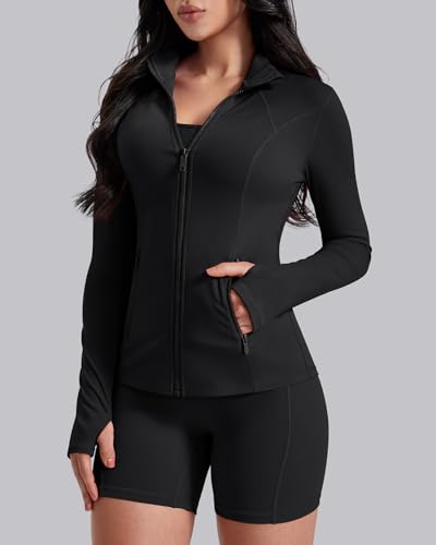 AVGO Womens Workout Jackets Lightweight Athletic Zip Up Jacket Slim Fit Running Gym Top with Pockets & Thumb Holes - Image 3