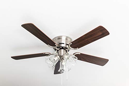 Pepeo Kisa Deluxe Deckenventilator 105 cm gebürstetes Nickel Flügel Rosenholz / dunkle Walnuss inklusive Beleuchtung und Zugschalter Cover